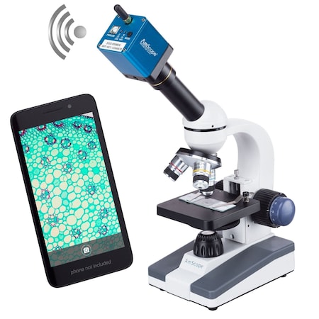 Amscope M150 Portable Student Monocular Compound Microscope 40X-1000X w/LED, USB/Wi-fi Camera and 10pc Slide M150C-PB10-WU