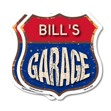 Signmission Bill's Garage, 6 inch X 6 inch, Plastic Sign, 2PK SHI-P-2PACK-6-383-BILL