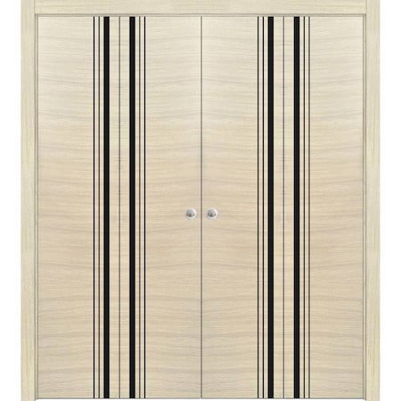 Sartodoors Sliding Closet Double Bi-fold Doors, Planum 0011 Natural Veneer and Aluminum Strips, Sturdy Tracks PLANUM0011DBF-SHP-96 x 80 (4* 24x80)