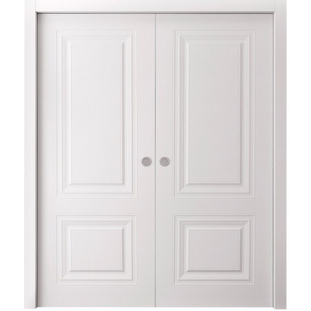 Sartodoors Sliding Double Pocket Doors 48 x 84 inches, BASIC 9772 White, Kit Rail Hardware, Solid Wood Inter BASIC9772DP-SKIN-4884