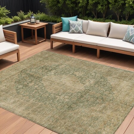 Homeroots 10' X 14' Artichoke Green And Beige Medallion Washable Indoor Outdoor Area Rug 616447