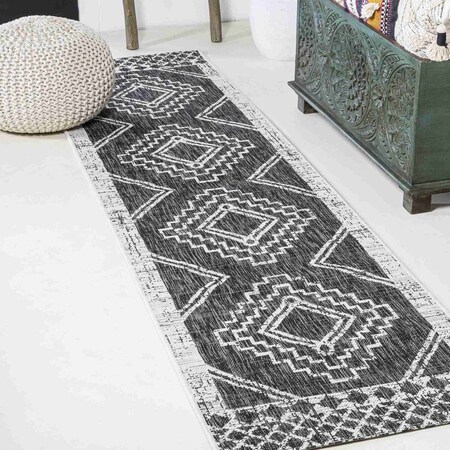 Jonathan Y Marokko Diamond Tribal Medallion Black/Ivory 2 ft. x 10 ft. Indoor/Outdoor Runner Rug SMB127F-210