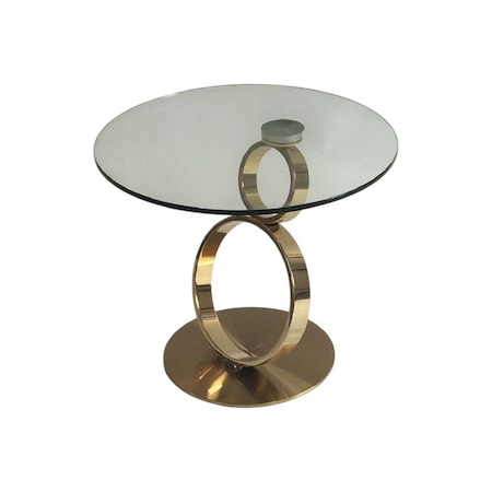 Homeroots 21" Clear and Gold Glass and Metal Round Pedestal End Table 554648