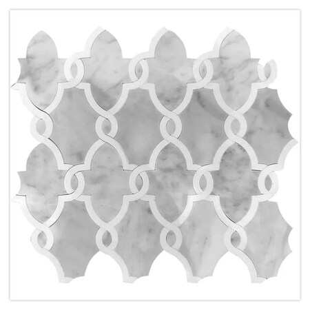 Apollo Tile 11x13 Soft Gray White Carrrara Thassos Marble Arabesque Wall and Floor Tile 4.85 sq ft/case, 5PK APLTRL8818A
