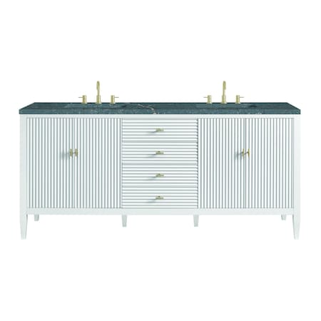 James Martin Vanities Myrrin 72in Double Vanity, Bright White w/ 3 CM Parisien Bleu Silestone Top 485-V72-BW-FPBL