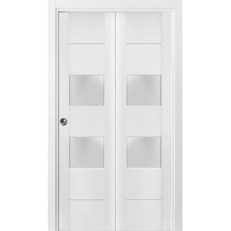 Sartodoors Sliding Closet Bi-fold Doors, Lucia 4010 White Silk with Frosted Glass, Sturdy Tracks Moldings Trim LUCIA4010BF-WS-36 x 84 (2* 18x84)