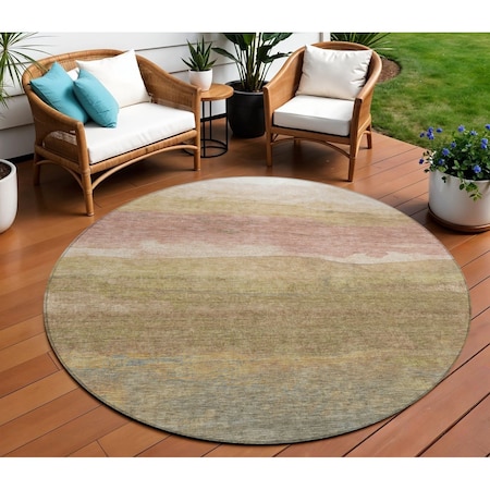 Homeroots 8' Tan And Beige Round Abstract Washable Indoor Outdoor Area Rug 618156