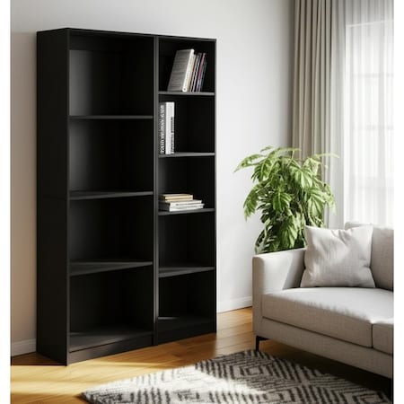 Homeroots Set of Two Black Wood Multi Tier Bookcases 546335