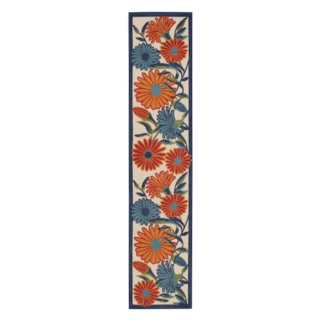Homeroots 10' Ivory Blue And Orange Floral Indoor Outdoor Runner Rug 545033