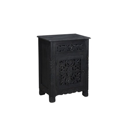 Homeroots 30" Black Solid Wood Distressed One Drawer Nightstand 521199