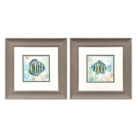Homeroots Set Of Two Striped Tropical Fish Brown Framed Wall Art, 2PK 653062