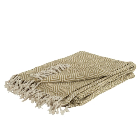 Homeroots 50" X 60" Natural Cotton Woven Geometric Throw Blanket with Fringe 518813