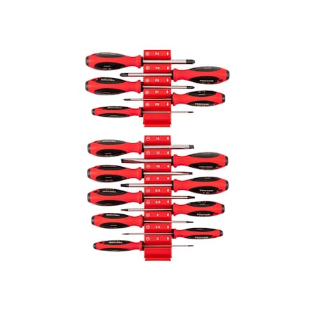 Tekton Phillips and Slotted Screwdriver Set w/Red Modular Organizers-4in Shanks, 14pc (#0-#4, 3-14mm) DWZ90117