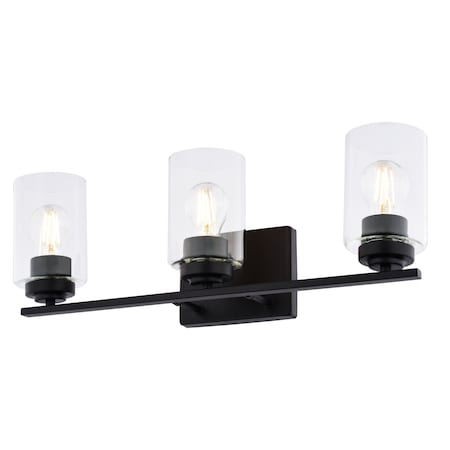 Vaxcel Park Ridge 22 in. 3-Light Matte Black Bathroom Vanity Fixture, Clear Glass Shade W0527