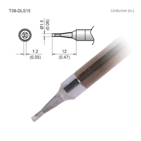 Hakko Soldering Tip, T.W. 1.5 mm, T.L. 12 mm T39-DLS15