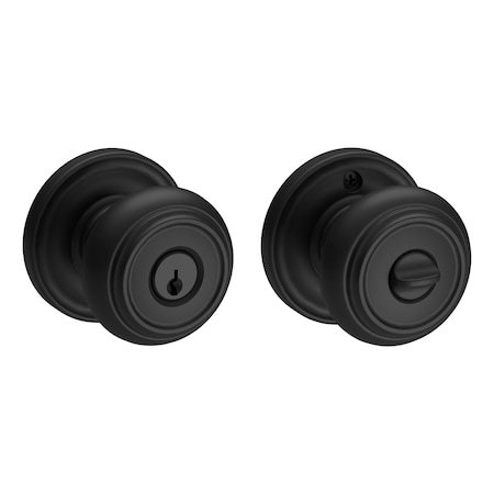 Baldwin Entry Traditional Knob and Traditional Round Rose with 6AL Latch and Dual Strike Satin Black Finish ENTRATRR190
