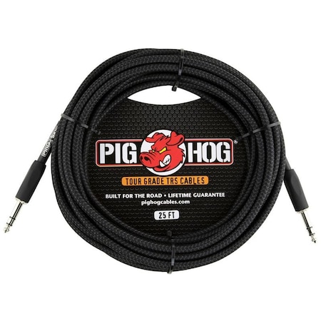 Pig Hog Vintage Series -inoBlack Woven-in? TRS Cable, 25 -Feet PTRS25BK