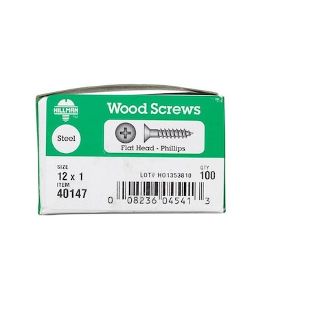 Hillman No. 12 X 1 in. L Phillips Zinc-Plated Coarse Wood Screws, 100PK 40147