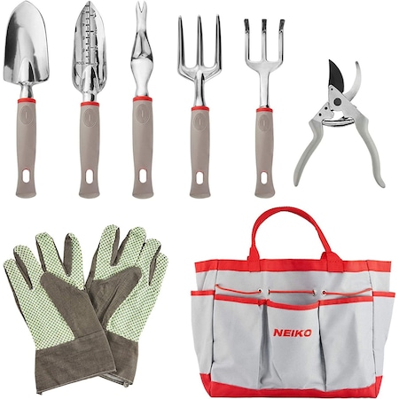 Neiko 8 Piece Heavy Duty Gardening Tool Set for Home Garden Planting, Includes Gardening Tool Set Bag 61090A
