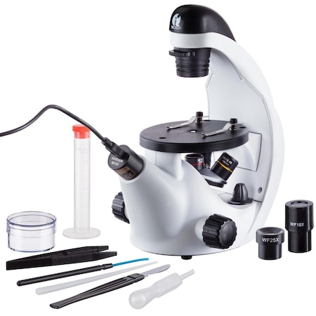 Amscope IQCrew by IN50 Science Discovery Inverted Compound Microscope 40X-500X w/1MP Digital Eyepiece Camer IN50C-PB10-E1
