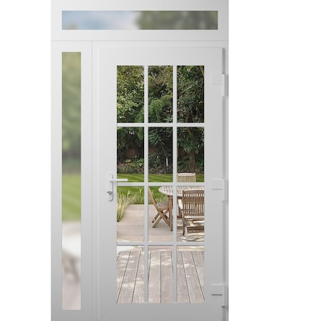 Vdomdoors Front Exterior Prehung Metal-Plastic Door Clear Glass / MANUX 8355 White Silk / Office Commercial a MANUX8355EXD-WS-W36+12xH80+12-LH-I