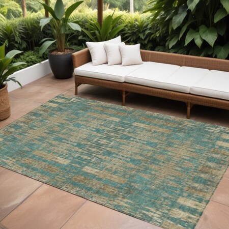 Homeroots 10' X 14' Teal Blue Taupe And Beige Moroccan Washable Indoor Outdoor Area Rug 577222