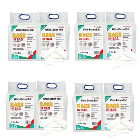 Supremeplus Recycled White Knit T-Shirt Cleaning Rags, 5 lbs. Bag, Pack of 8, 8PK SP-7554