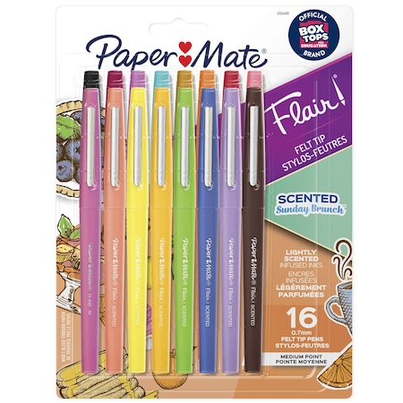 Paper Mate Flair Scented Felt Tip Pens, Assorted Sunday Brunch Scents and Colors, 0.7mm, 16PK 2125408