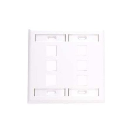 Leviton 6-Port Flush Mount Unloaded, 2Gang W/Des Window Quickport 42080-6WP