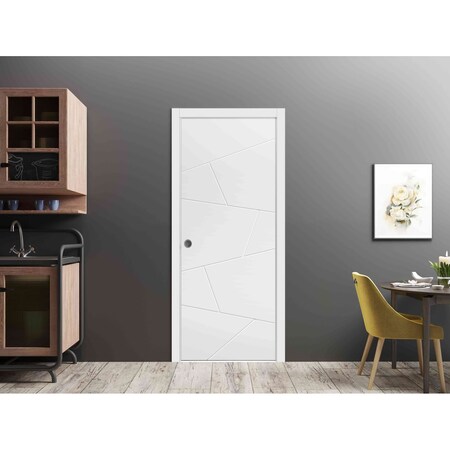 Sartodoors Sliding French Pocket Door with Planum 0990 White 32x96 Solid Core Modern Interior PLANUM0990PD-BEM-3296