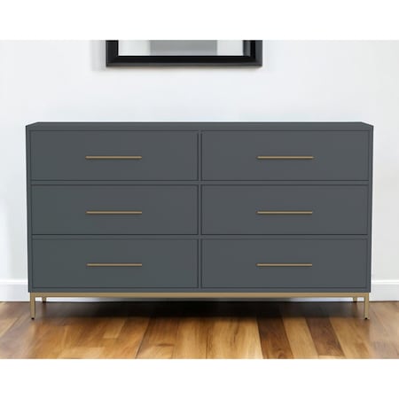 Homeroots 63" Dark Gray Solid Wood Six Drawer Double Dresser 524128