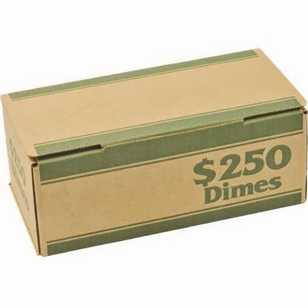 Controltek Dimes Coin Box, 1 Compartment, 15.5 x 19.25 x 4.5, Kraft/Green, 50PK 560061