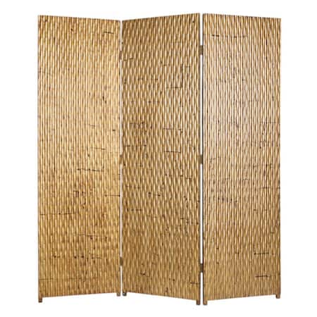 Homeroots 72" Gold Wood Folding Three Panel Screen Room Divider 274902