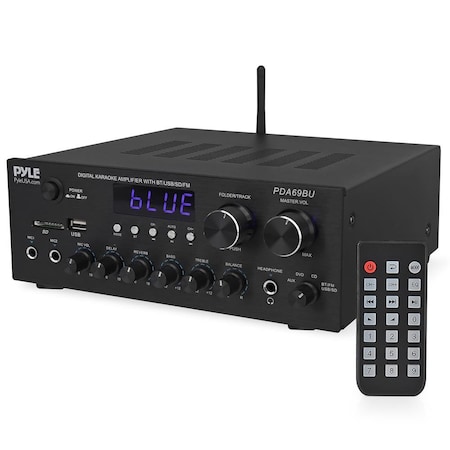 Pyle Home Karaoke Amplifier Receiver with Bluetooth Streaming, 200 Watt Peak, Dual Mic Inputs with Delay PDA69BU