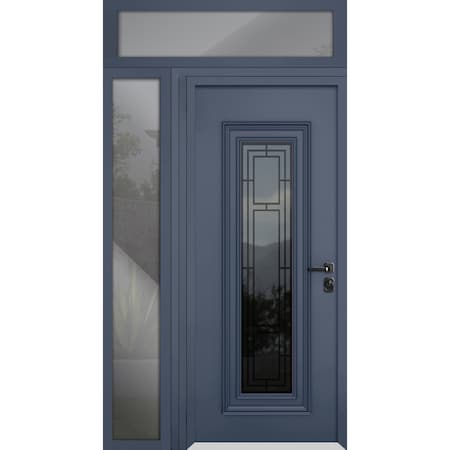 Vdomdoors Steel Door Ballucio 6044 Gray Graphite Side and Top Exterior Window Stainless Inserts Single Modern BALLUCIO6044EXD-GRE-W36+12xH80+16-LH-I