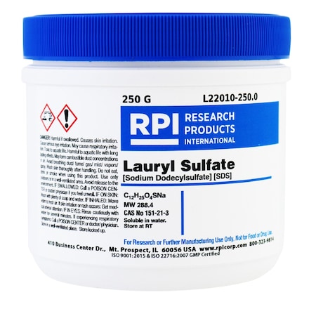 Rpi SDS Sodium dodecylsulfate Lauryl sulfate, Powder, 250 Grams L22010-250.0