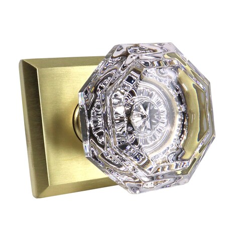 Baldwin Full Dummy Crystal Knob and Traditional Square Rose Lifetime Satin Brass Finish FDCRYTSR044