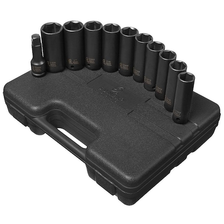Sunex 1/2 in Drive Sae & Metric 6 Point Deep Extra Thin Wall 11-Piece Impact Socket Set 2611