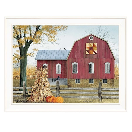 Homeroots Autumn Leaf Quilt Block Barn 1 White Framed Print Wall Art 404395