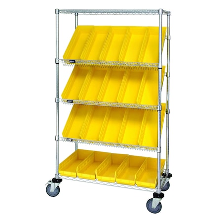 Quantum Storage Systems WIRE CART SLANT SHELVES W/ 20 BINS WRCSL5-63-1836-104YL