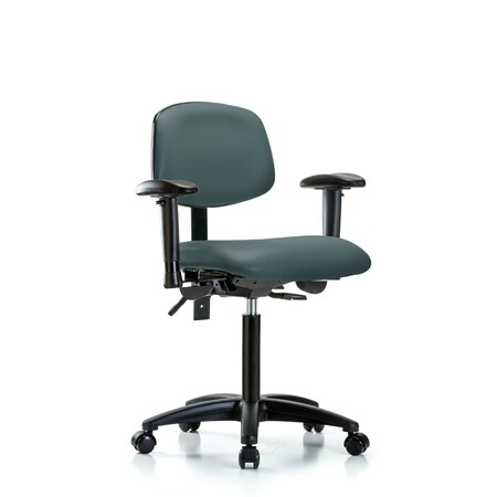 Blue Ridge Ergonomics Chair, Vinyl, Med Bench, AA Casters, Blu, 6-Way Adjustable, 22" to 29" Height, Colonial Blue BR-VMBCH-RG-T0-A1-NF-RC-8546