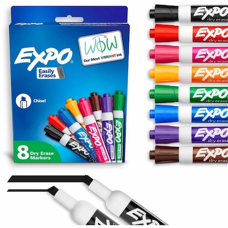 Expo Low-Odor Dry-Erase Marker, Broad Chisel Tip, Assorted Colors, PK8 80078A
