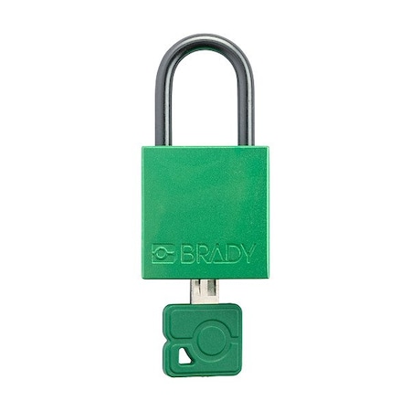 Brady Lockout Padlock, Keyed Different, Aluminum, Green, 1 in Shackle Height, 1 1/4 in Body Width CPAL-GRN-25ST-KD