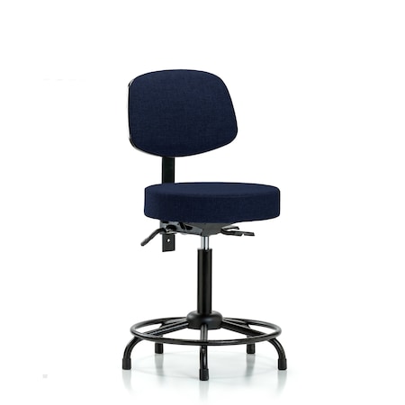 Blue Ridge Ergonomics Fab Stool with Back-Medium Bench Height with Round Tube Base, Seat Tilt, and Stat Glides in Navy Fab BR-FMBST-RT-T1-RG-F45