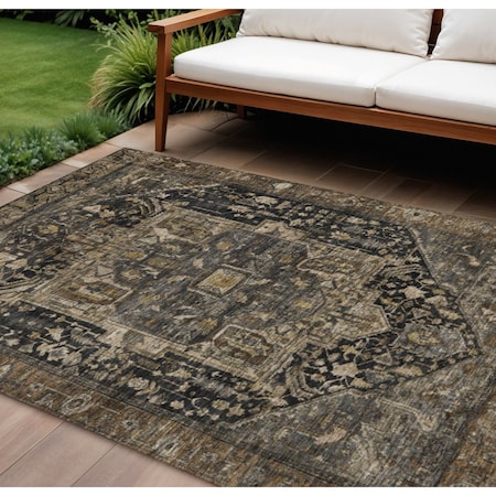 Homeroots 10' X 14' Brown Medallion Washable Indoor Outdoor Area Rug 608033