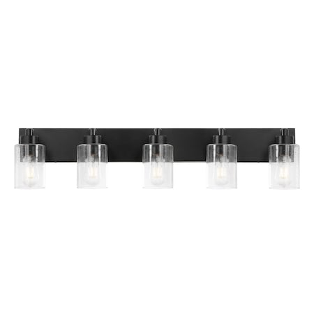 Jonathan Y Irving 36" 5-Light Seeded Glass/Iron Modern Contemporary LED Vanity Light, Black JYL7620B