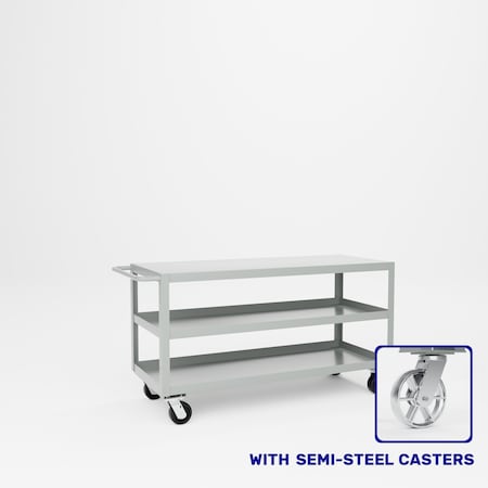 Pucel Heavy Duty Shop Truck, 60 in W x 24 in D x 33.5 in H, Three Shelves, Push Handle, Gray 2460-DT-3S