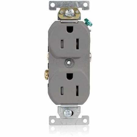 Leviton Straight Blade Receptacle, 5-15R, 15 A, 125V AC, Flush Mount, Self-Grounded TBR15-GY