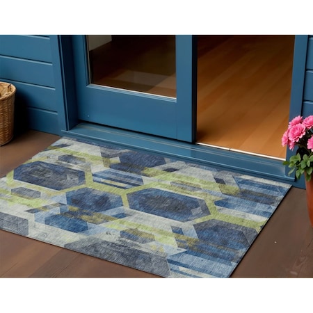Homeroots 3' X 5' Navy Blue Gold And Silver Geometric Washable Indoor Outdoor Area Rug 618751