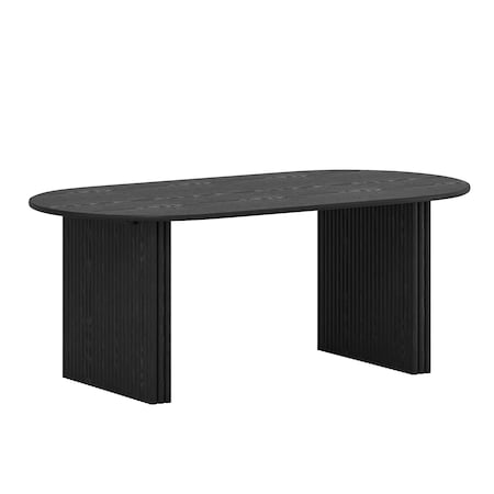 Homeroots 67" Black Solid Wood Double Pedestal Base Oval Dining Table 712156